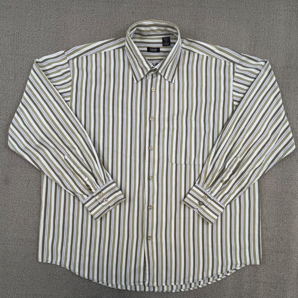 Izod Shirt Adult Extra Large Multicolor Button Up Stripe Business Casual Men